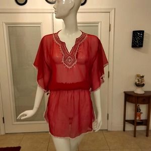 Cejon embroidery sheer pink night gown women size XL